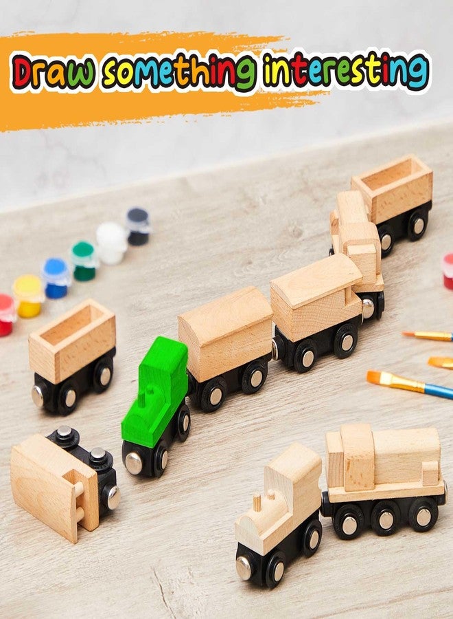 Halloscume 30 Pcs Unfinished DIY Wooden Trains 5 Styles Unpainted Train Cars Toys for Railway Paint Project Wood Trains for Birthday Party Themed Party Decorations Fall Crafts Supplies - Image 5
